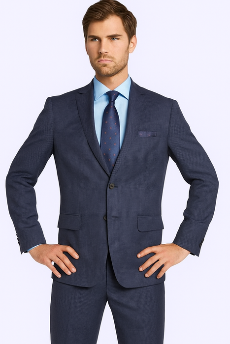 Mantoni Suit Brand Men’s Suit-Blue Gray Check- High End Suits - High Quality Suits