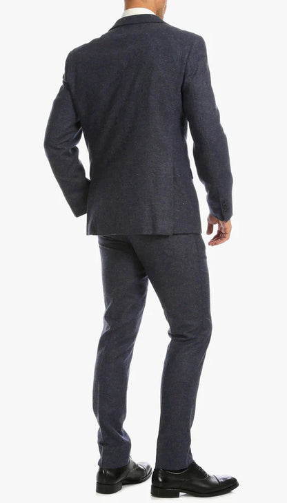 Marc Darcy Dion Teal Blue Tweed Slim Fit Wedding 3-Piece Suit Herringbone Fabric