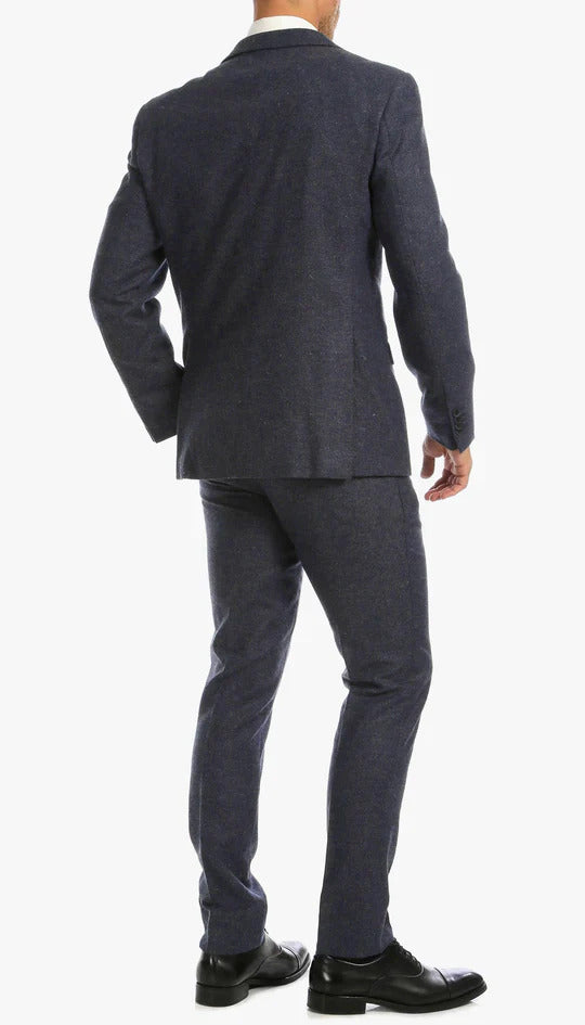 Marc Darcy Dion Teal Blue Tweed Slim Fit Wedding 3-Piece Suit Herringbone Fabric