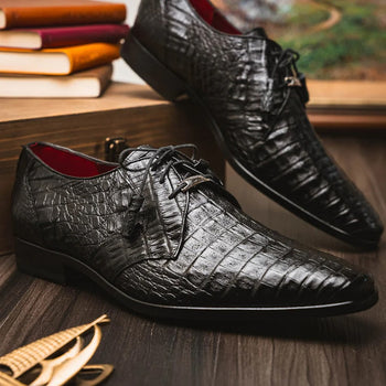 Marco Di Milano Lacio Men's Shoes Black Genuine Caiman Crocodile Dress Derby Oxfords - Image 11