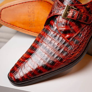 Marco Di Milano Rovigo Men's Shoes Cognac Exotic Crocodile Skin Single Monk-strap Loafers - Image 2