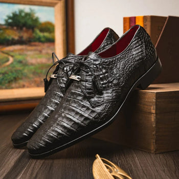 Marco Di Milano Lacio Men's Shoes Black Genuine Caiman Crocodile Dress Derby Oxfords - Image 12