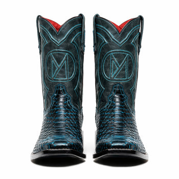 Marco Di Milano Kansas Black / Blue Python Round Toe Cowboy Boots