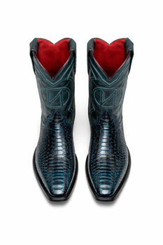 Marco Di Milano Kansas Black / Blue Python Round Toe Cowboy Boots