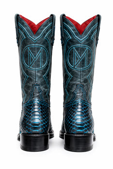 Marco Di Milano Kansas Black / Blue Python Round Toe Cowboy Boots