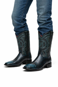 Marco Di Milano Kansas Black / Blue Python Round Toe Cowboy Boots