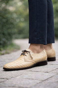 Marco Milano Exotic Caiman Shoes Oryx Tan Gator Derby Lacio