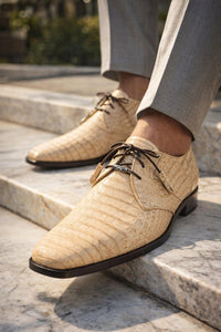 Marco Milano Exotic Caiman Shoes Oryx Tan Gator Derby Lacio