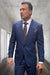 Men's Designer One Button Peak Lapel Wool Suit in Indigo Blue Plaid