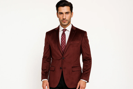 Cheap Priced Online Burgundy ~ Maroon Blazer - Sport Coat ~ Wine Color Luxurious Velvet Highlights Men'S Blazer