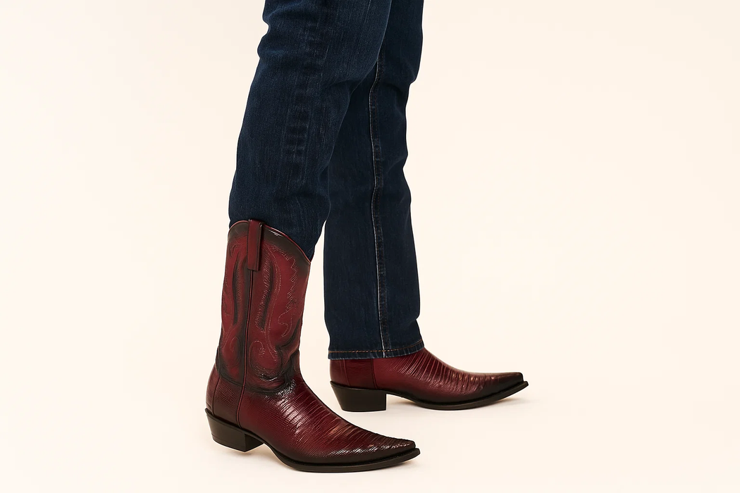 Men's Los Altos Boots Genuine Teju Lizard Faded Burgundy ~ Wine ~ Maroon Color Dress Cowboy Boot Cheap Priced For Sale Online With Cowboy Heel