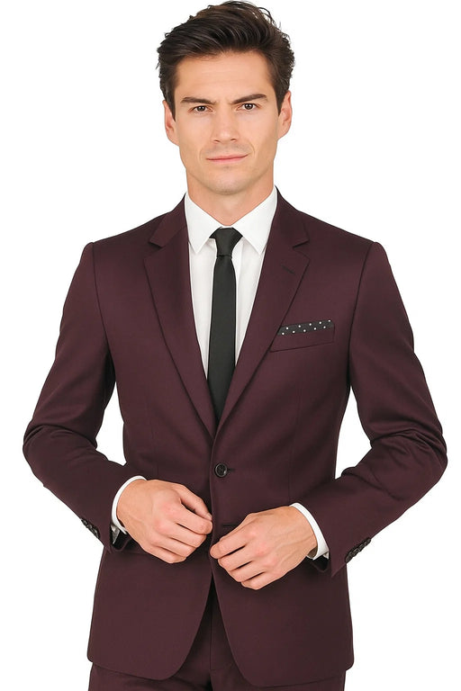 Men's 2 Button Plum ~ Eggplant ~ Dark Burgundy ~ Wine ~ Maroon Suit slim fitted skinny suit