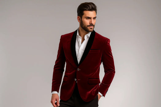 Men'S Slim Fit 2 Button Cheap Priced Designer Fashion Dress Casual Blazer For Men On Sale Burgundy ~ Wine ~ Maroon Suit And Black Shawl Lapel Blazer - Image 2