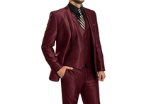 Men's  Sharkskin Burgundy ~ Wine ~ Maroon Suit vested Cheap Priced Business Suits