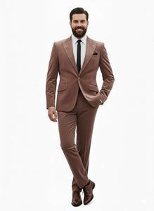 Mens Mauve Velvet Suit – 2 Piece Ultra Slim Fit Blazer and Pants Formal Set in Light Brown Tuxedo - Image 4