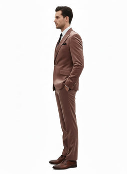 Mens Mauve Velvet Suit – 2 Piece Ultra Slim Fit Blazer and Pants Formal Set in Light Brown Tuxedo - Image 3