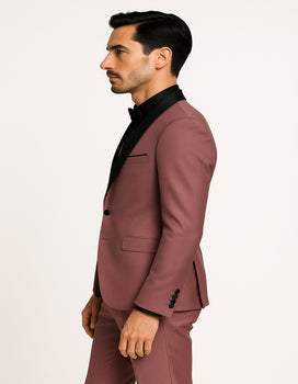 Men's Mauve Pink Tuxedo Suit – 3-Piece Slim Fit with Black Satin Shawl Lapel - Image 4