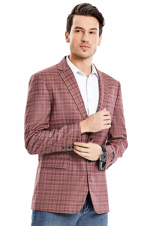 Saco vaquero - Western Sport Coat - Western Blazer  - Men's Two Button Regular Fit Windowpane Mauve Plaid Sport Coat Blazer