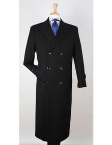 Maxi Full Length Jet Black Color ! Men's Big & Tall Gabardine Top Coat - Trench Coat Style