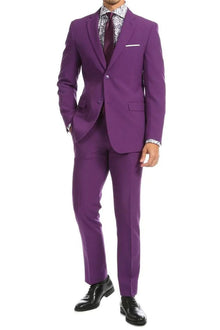 Apollo King "Modern Fit Two-Button Poplin Men's Suit in Purple"
