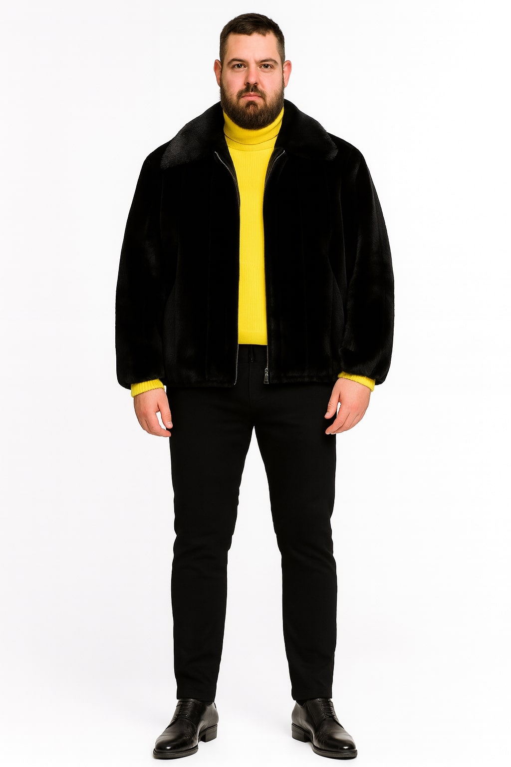 Mens Black Faux Fur Jacket – Luxury Winter Zip-Up Coat with Soft Plush Finish - Image 5