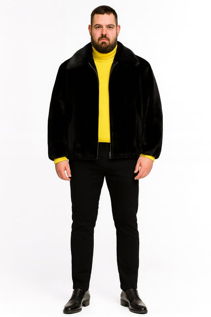 Mens Black Faux Fur Jacket – Luxury Winter Zip-Up Coat with Soft Plush Finish - Image 5