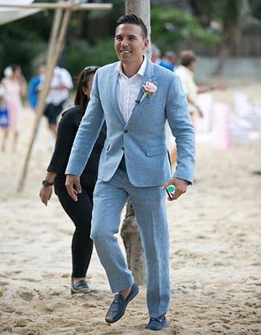 Men'S Blue Flap Two Pockets Beach Weddings Attire Menswear