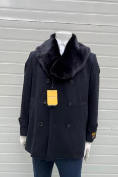 Men Peacoat With Fur Collar - Coat With Fur Collar
