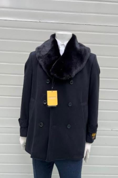 Men Peacoat With Fur Collar - Coat With Fur Collar
