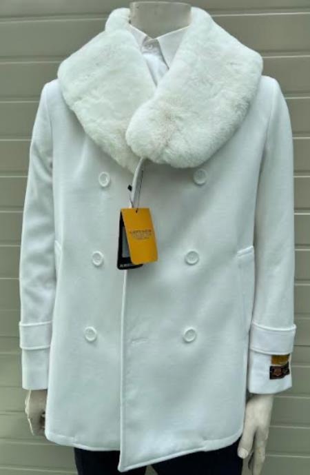 Men Peacoat With Fur Collar - Coats With Fur Collar