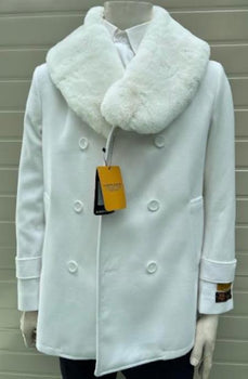 Men Peacoat With Fur Collar - Coats With Fur Collar