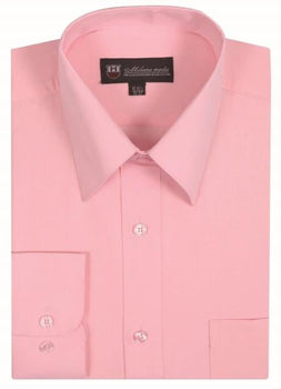 Classic Fit Plain Solid Color Traditional Pink Men's Dress Shirt