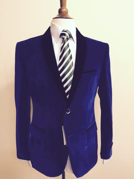 Men'S Velvet ~ Velour Fabric Dinner Black Lapeled Fashion Tuxedo For Men