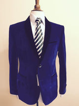 Men'S Velvet ~ Velour Fabric Dinner Black Lapeled Fashion Tuxedo For Men