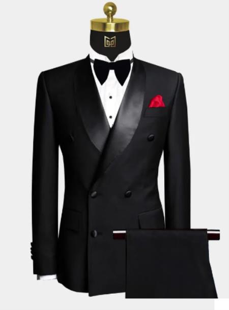 Men Six Button Black Double Breasted Tuxedo – 2 Piece