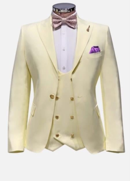 Men Suit With Gold Buttons - Ivory