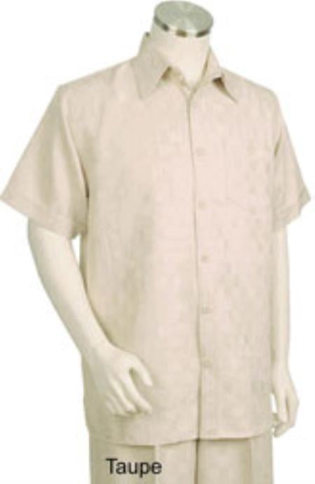 Men's Button Closure Short Sleeve Straight Cut Mens Walking Outfit Suit