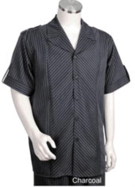 Men's Charcoal Tone Button Closure Short Sleeve Suit