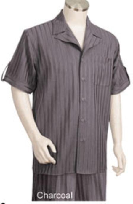 Men's Charcoal Tone Short Sleeve Pinstripe Mens Walking Outfit