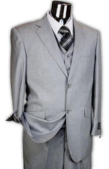 Men'S Light Grey 3 Piece 2 Button Italian Designer Suit (Wholesale Price $95 (12pc&UPMinimum)) - Three Piece Suit