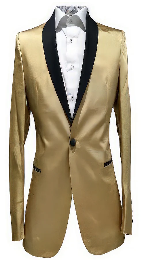 Men Gold Contrast Lapel Black Shawl Collar 2 Toned Dinner Jacket Blazer Fashion Tuxedo For Men - Image 9