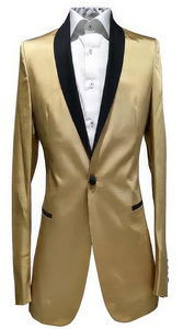 Men Gold Contrast Lapel Black Shawl Collar 2 Toned Dinner Jacket Blazer Fashion Tuxedo For Men