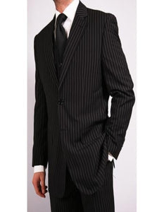 Men'S 3-Piece Black Bold White Chalk Bold Pinstripe Vested Cheap Priced Business Suit Clearance Sale