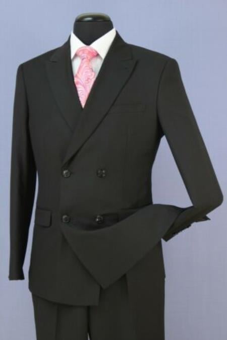 Men'S Black 4 Button Double Breasted Suits Slim Fit Suit New With Peak ...