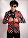 Men'S Black And White And Red Polk Dot Christmas Party Suit Jacket And Pants- Cotton Fabric Floral Suit