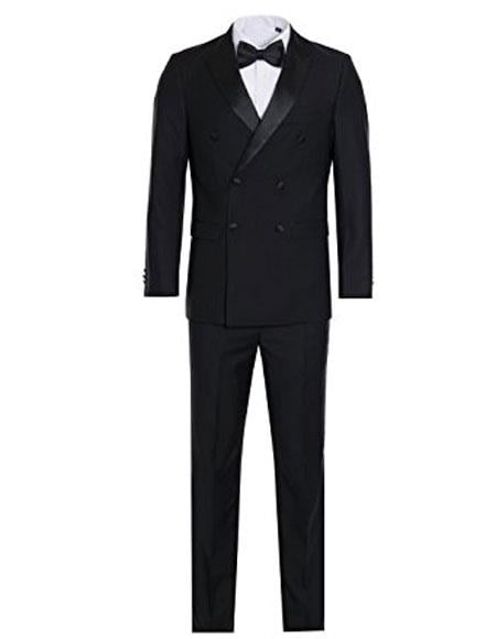 Men'S Black Slim Fit Double Breasted Suits Tuxedo Flat Front Pants ...