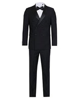 Men'S Black Slim Fit Double Breasted Suits Tuxedo Flat Front Pants
