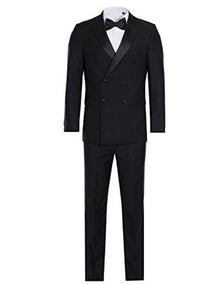 Men'S Black Slim Fit Double Breasted Suits Tuxedo Flat Front Pants