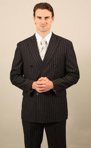 Men'S Black With White Stripe Double Breasted Suit