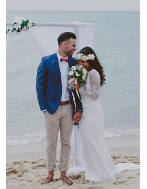 Men'S Blue Beach Wedding Attire Suit - Blue Suit